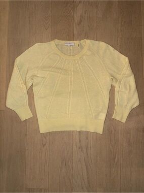 White + Warren Pale Yellow Crewneck Knit Sweater